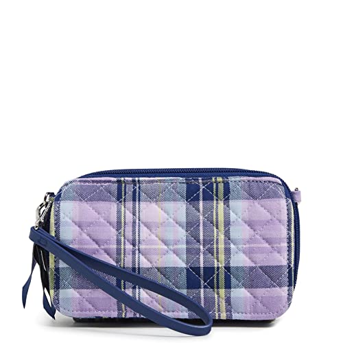 Vera Bradley Women's Cotton All in One Crossbody Purse With RFID Protection, Amethyst Plaid - Recycled Cotton, One Size