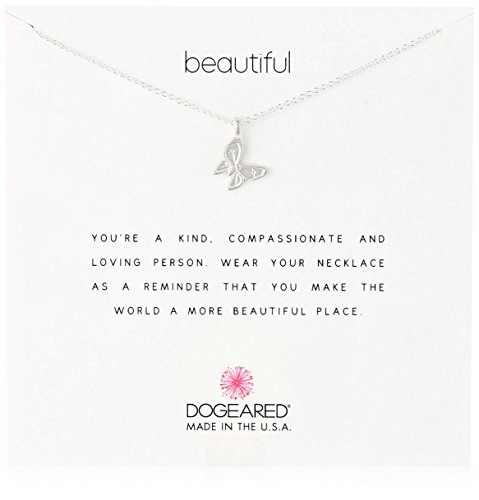 Dogeared Reminders- 'Beautiful' Sterling Silver Butterfly Charm Necklace, 16'+2' Extender