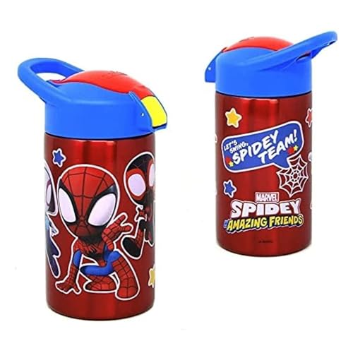 Zak Designs, Inc. Spidey and Friends Stainless Steel Bottle for Kids - Spider-Man Kids Insulated Water Bottle with Push Button Spout, Perfect Water Bottle for Kids for School Days and Trips - 15.5 oz.