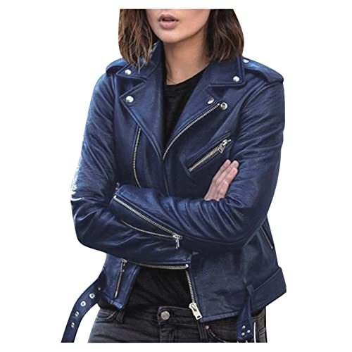 Faux Leather Jacket for Women, Sexy Deep V Neck Zip Up Motorcycle Short PU Moto Biker Outwear Slim Fit Coats