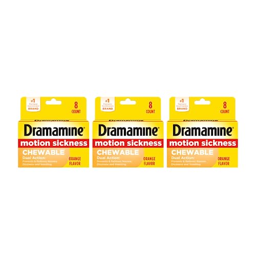 Dramamine Chewable Formula Motion Sickness Relief | Orange | 8 Count | 3 Pack