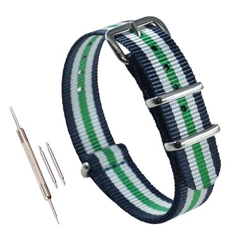 MZBUTIQ 14mm Nylon Watch Strap Band Blue/white/green Thin Watch Strap Replacement for Women Extra Long