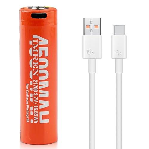 Imren 3.7V Button Top Battery,4500mAh Rechargeable Battery with USB-C Cable for Fenix USB-C Rechargeable LED Series Flashlights, Headlamps, Doorbells, RC Cars（1PSC）