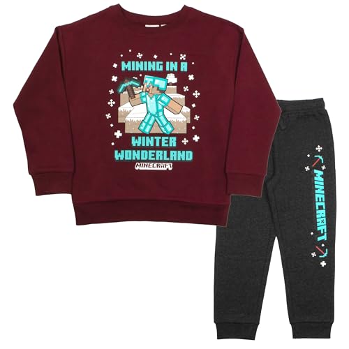 Minecraft Boys 2-Piece Set - Holiday Sweatshirt & Jogger Pants 2-Pack Bundle Set for Kids and Toddlers (Size 4/5, Maroon/Grey)