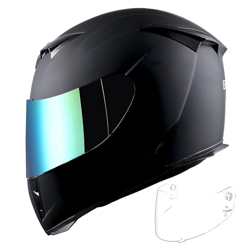 1STorm Motorcycle Full Face Helmet Skull King Matt Black + One Extra Clear Shield, Size Medium (55-56 CM,21.7/22.0 Inch)