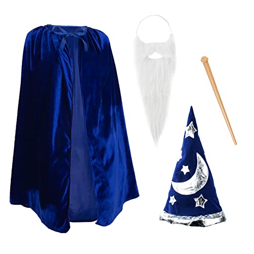 Tigerdoe Wizard Costume for Kids 4 PC Set - Wizard Hat, Cloak, Beard and Wand – Wizard Accessories