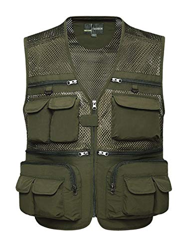 Lentta Men's Fishing Vest Summer Outdoor Lightweight Work Photo Vest 16 Pockets(MeshArmyGreen-XL)