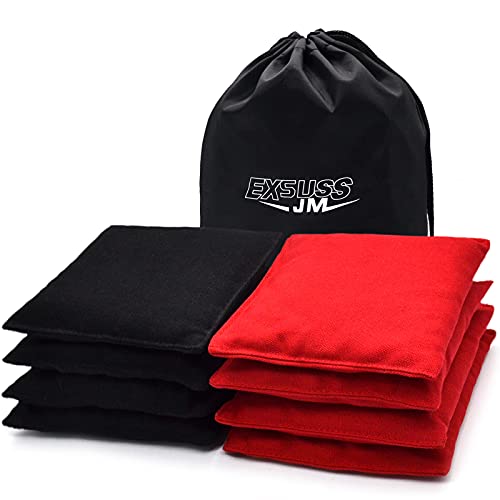 JMEXSUSS Weather Resistant Standard Corn Hole Bags, Set of 8 Regulation Professional Cornhole Bags for Tossing Game,Corn Hole Beans Bags with Tote Bag(Black/Red)