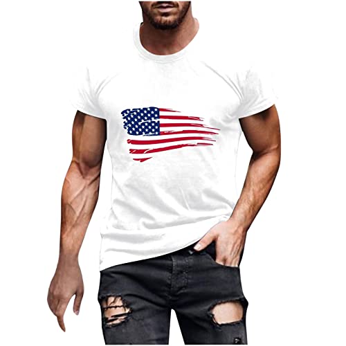 Men USA Flag Patriotic Shirt 4th of July America Independence Day T-Shirt Short Sleeve Crewneck Athletic Muscle Tees