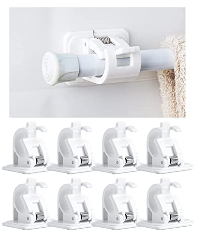 Curtain Rod Holder,8 Pcs Curtains Bracket Crossbar Hook Self Adhesive Rods Hanger, No Drill Brackets Fixing Holders, Wall Hooks Drapery Pole & Fixings for Bathroom Kitchen Home Bathroom and Hotel Use