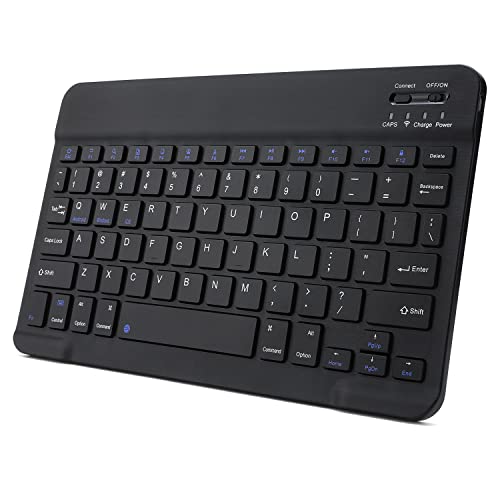 Ultra-Slim Rechargeable Bluetooth Keyboard Portable Compact Wireless Keyboard for Android Windows Samsung Galaxy Tab Tablet Smartphone Cell Phone iOS iPhone iPad, iPad Pro, iPad Air, iPad Mini (Black)