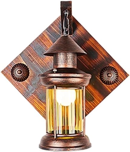 VUCICA Vintage Wood Exterior Porch Lights Cylindrical Outdoor Wall Light Fixture Glass Shade Outdoor Waterproof Wall Lantern Antique Rust Farmhouse Garage Backyard Wall Sconce, E27 Socket