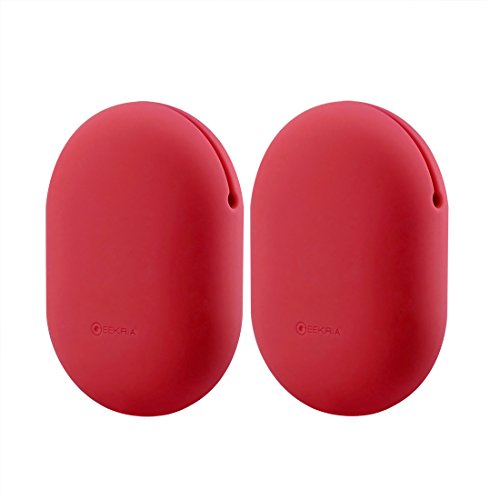 Geekria Earbuds Silicone Case Compatible with JVC HAEB75B, HAEB75A, HAEBR80A, HAEBR80R, HAEBR80S, Bose QC20 Earbud Protection Squeeze Pouch/Pocket Soft Earphone Storage Bag (Red, Size M, 2Packs)