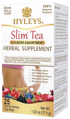 HYLEYS Slim Tea 5 Flavor Assortment - Weight Loss Herbal Supplement Cleanse and Detox - 25 Tea Bags (1 Pack)