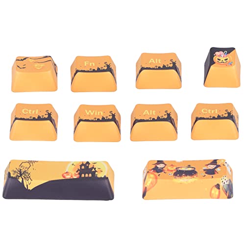 Sanpyl DIY PBT Keycaps, Halloween Theme 10Pcs DIY Five-Sided Custom Dye-Sublimation Keycaps for DIY Gaming Mechanical Keyboard, Esc, 2*Shift, 2*Ctrl, Win, Fn, Menu, 2*Alt Keys