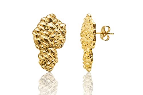 Gold nugget earrings for men - nugget earring 18k gold Plated -925 Sterling Silver Stud Earrings gold plated earrings studs (M)