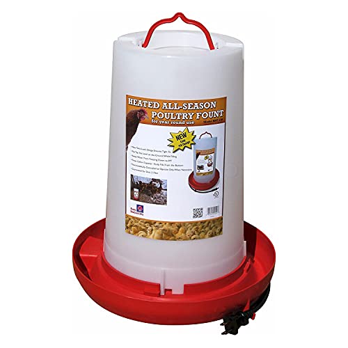 Farm Innovators HPF-100 Thermostatically Controlled Heated 3 Gallon Plastic Outdoor Year Round Hanging Poultry Chicken Water Fountain, Red