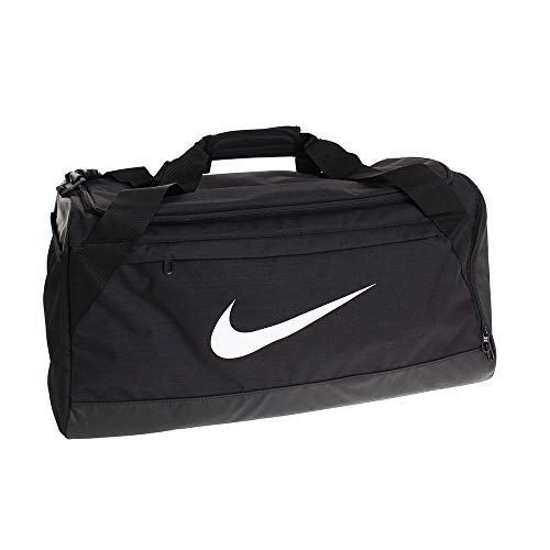 Nike Brasilia Training Duffel Bag, Versatile Bag with Padded Strap and Mesh Exterior Pocket, Medium, Black/Black/White
