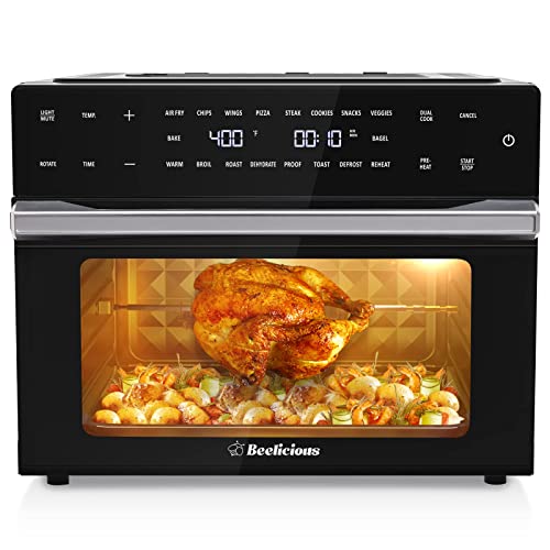 Beelicious 32QT Extra Large Air Fryer, 19-In-1 Air Fryer Toaster Oven Combo with Rotisserie and Dehydrator, Digital Convection Oven Countertop Airfryer Fit 13' Pizza, 6 Accessories, 1800w, Black