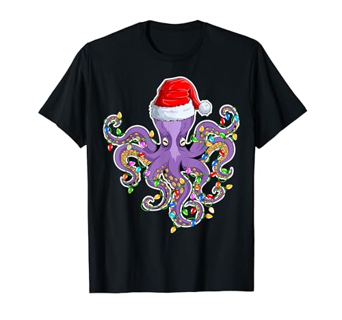 Octopus Wearing Santa Hat Xmas - Octopus Lover Christmas T-Shirt