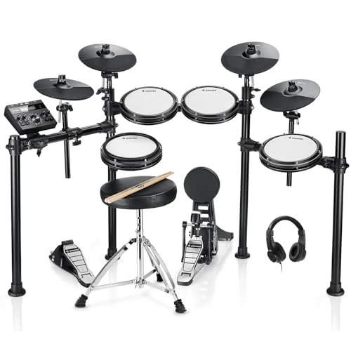 Donner DED-200 Electronic Drum Set, Electric Drum Kit with Quiet Mesh Drum Pads, 2 Cymbals w/Choke, 31 Kits and 450+ Sounds, Throne, Headphones, Sticks, USB MIDI, Melodics Lessons (5 Pads, 4 Cymbals)