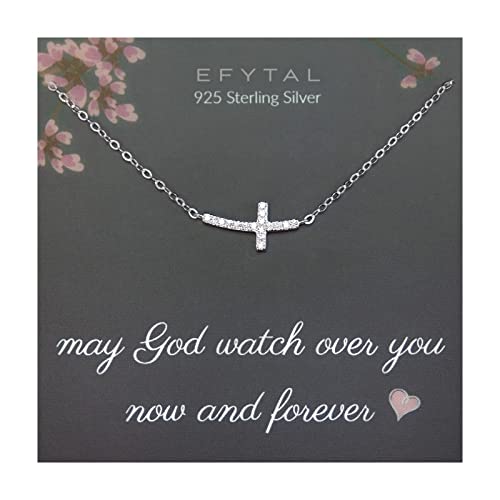 EFYTAL Christian Gifts for Women, CZ Sterling Silver Sideways Cross Necklace for Women, Confirmation Gifts for Teenage Girls. Spiritual Gifts for Women, Religious Gifts, Inspirational Gifts for Women