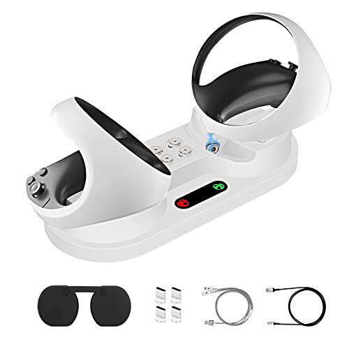 Charging Station for PSVR2, ZHUOVERCI 2023 Quick Charge Port Heat Dissipation Charging Dock for PSVR 2, Fast Charging Accessories Kit with Lens Cover, 2-in-1 Charging Cable for Playstation VR2