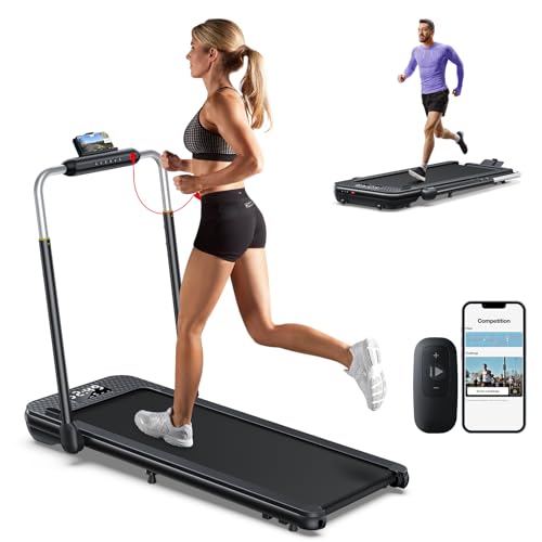 Foldable Incline Treadmills for Home,3-in-1 Under Desk Treadmill,Folding Walking Pad Works with ZWIFT KINOMAP WELLFIT Apps, 300LBS Weight Capacity Portable Desk Treadmill for Office Apartment