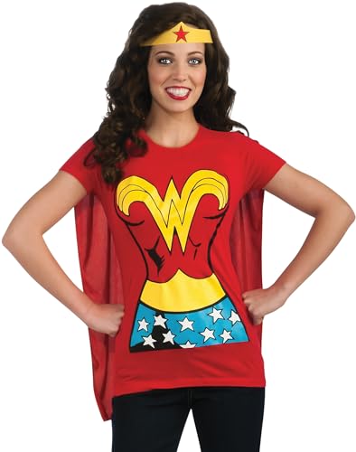Rubie's womens Dc Comics Wonder Woman T-shirt With Cape and Headband Adult Sized Costumes, Red, X-Large US