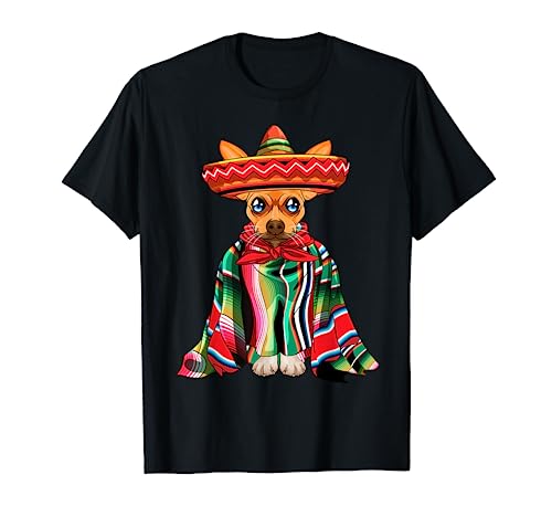 Cinco De Mayo Chihuahua Dog Wearing Poncho And Sombrero T-Shirt