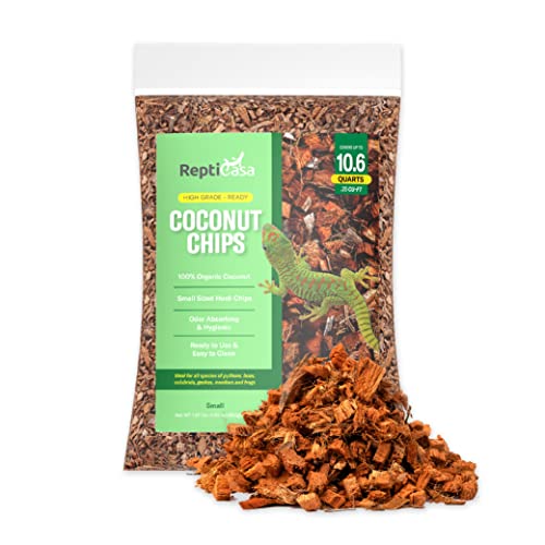 ReptiCasa Organic Coconut Chips Substrate Clean & Ready to Use for Reptiles, Snake, Tortoise, and Amphibian, Natural Fiber Free Husks, Clean Breeding and Bedding Flooring, Odor Absorbing – 10.6 Quarts