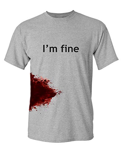 I'm Fine Graphic Sarcastic Movie Halloween Zombie Funny T Shirt 2XL Sport Grey