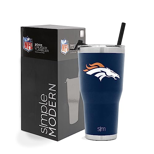 Simple Modern Officially Licensed NFL Denver Broncos Tumbler with Straw and Flip Lid | Insulated Stainless Steel 30oz Thermos | Cruiser Collection | Denver Broncos
