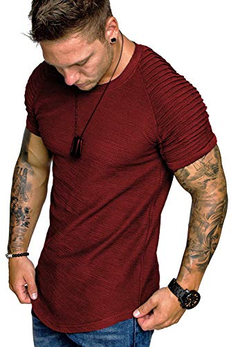 COOFANDY Mens Short Sleeve Muscle Gym T-Shirts Fashion Hipster Shirt Wine Red L