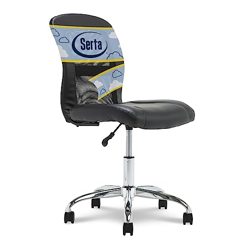 Serta Essential Mesh Low-Back Computer Desk Task Chair with No Arms for Home Office or Conference Room, Faux Leather, Black