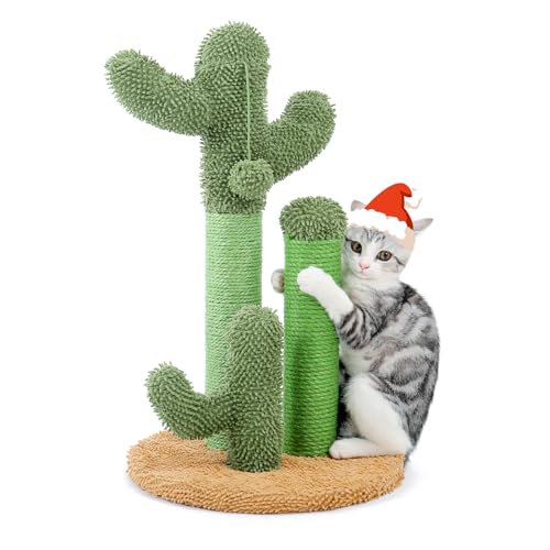 PAWZ Road Cat Scratching Post Cactus Cat Scratcher Featuring with 3 Scratching Poles and Interactive Dangling Ball -Medium 23 Inches