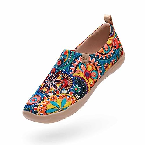 UIN Women's Blossom Painted Fashion Sneaker Canvas Slip-On Travel Shoes (9)