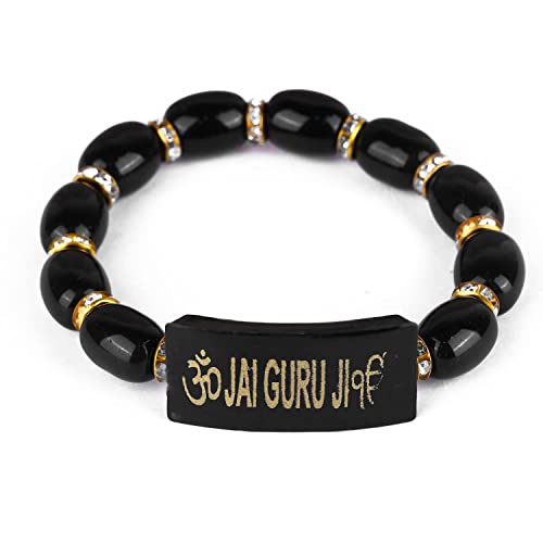 SATVIK 2 Pc Jai Guruji Black Beads Bracelet Handmade Bracelets Jai Chhatarpur Guruji Blessing Shukrana Satsang Jai Guru Ji Maharaj Positive Vibes Wrist Band Bulk Indian Housewarming Return Gifts