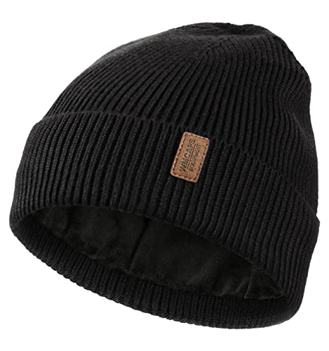 Wmcaps Winter Beanie Hats for Men Women, Fleece Lined Beanie Soft Warm Knit Hat Ski Stocking Cuffed Cap (Black)