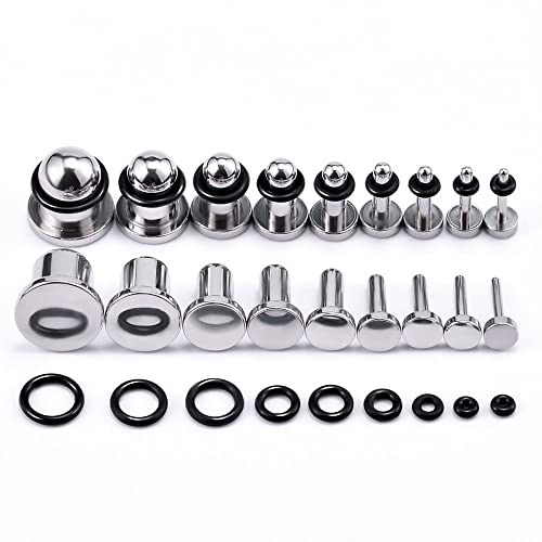 TBOSEN 18PCS Surgical Stainless Steel Stretching Kit Plugs Expander Single Flat Top Body Piercing Jewelry Set 14G-00G