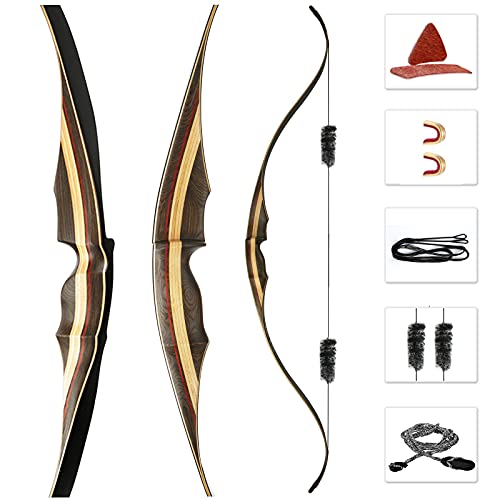 Deerseeker Archery 60' Traditional Recurve Bow One Piece Longbow Handmade Hunting Bow Set Laminated Bamboo Limbs RH & LH for Adults & Youth Bow Practice Target Shooting R40lbs