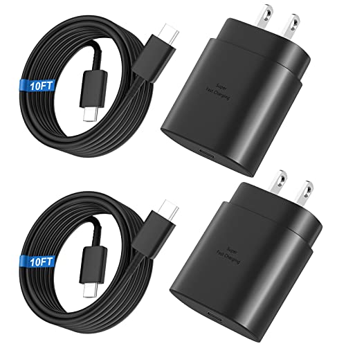 Super Fast Charger Type C, 25W USB C Wall Charger Fast Charging for Samsung Galaxy S24 Ultra/S24/S24+/S23 Ultra/S23/S22 Ultra/S22/S21 Ultra/S20 Ultra/Note 20 with 10FT Long Type C Charger Cable 2Pack