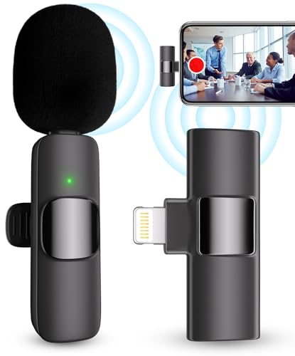 Professional Wireless Microphone for iPhone, iPad, Cordless Lavalier Lapel Omnidirectional Condenser Recording Mic for Video Recording, Live Streaming, Interview Podcast Vlog YouTube Tiktok