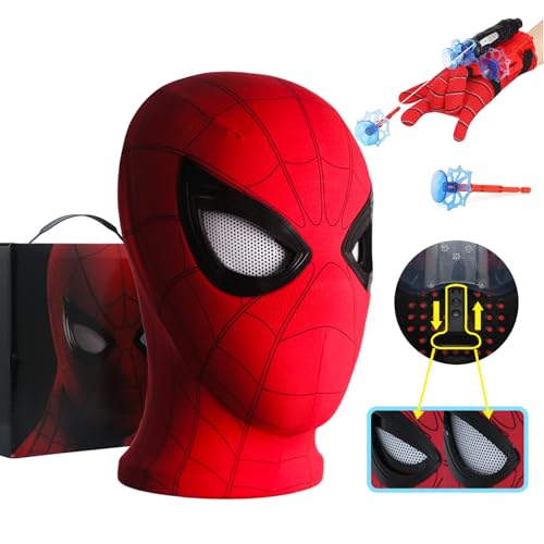fehfuek Spider Hero Mask With Mouth Control Movable Eyes Spider Super Hero Full Mask Moving Lenses Cosplay Wearable Prop Mask Homecoming mask Man for Halloween Birthday And Christmas Gift.