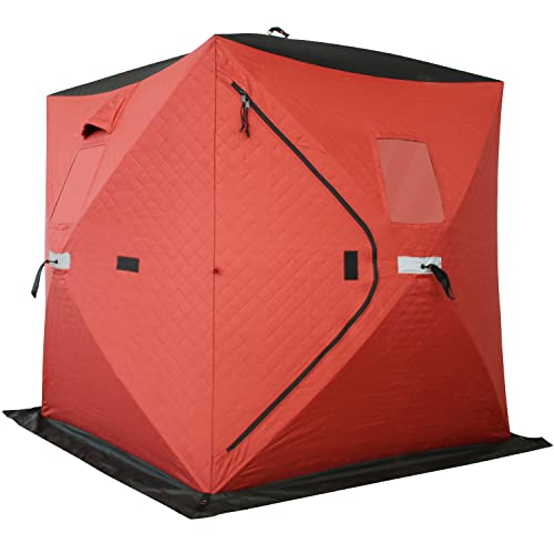 HUNT MONSTER 600D Insulated Ice Fishing Shelter 2 Person, Thermal Stable Wind-Proof Pop-up Ice Fishing Tents, Portable Ice Shanty Ice Shack with Anchors, Tie Ropes, Carrying Bag