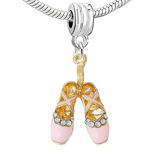 Fit Pandora Charms Ballerina Ballet Shoes Bead for Snake Chain Charm Bracelet (Pink Ballet Shoes)
