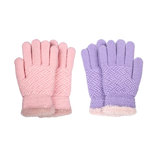 FENELY Kids Winter Gloves Toddler Knit Cotton Boys Girls Youth Warm Full Fingers Thermal Pink Purple Guantes Para NiñOs Gift For Children