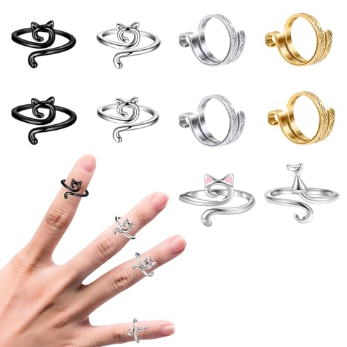 10 PCS Adjustable Knitting Crochet Loop Ring,6 Styles Finger Yarn Guide,Yarn Guide Crochet Ring,Metal Open Beginner Knitting Crocheting Gift,for Crocheting Knitting Accessories
