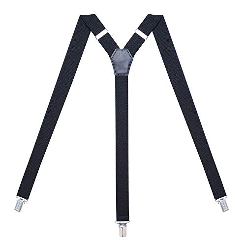 Action Ward Womens Suspenders – Y Back Style – 1' Width - Comfortably Adjustable Elastic Straps and Metal Clips (Black)