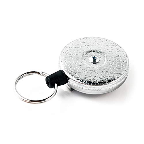 KEY-BAK Original SD Retractable Key Holder, 36' Retractable Cord, Chrome Front, Steel Belt Loop, 13 oz. Retraction, Split Ring